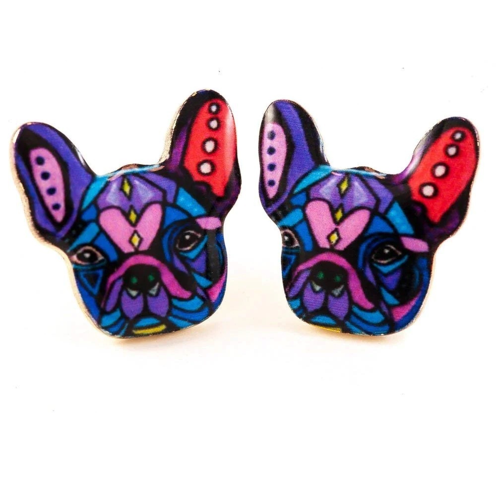 French Bulldog Earrings: Colorful Enamel Stud Earrings